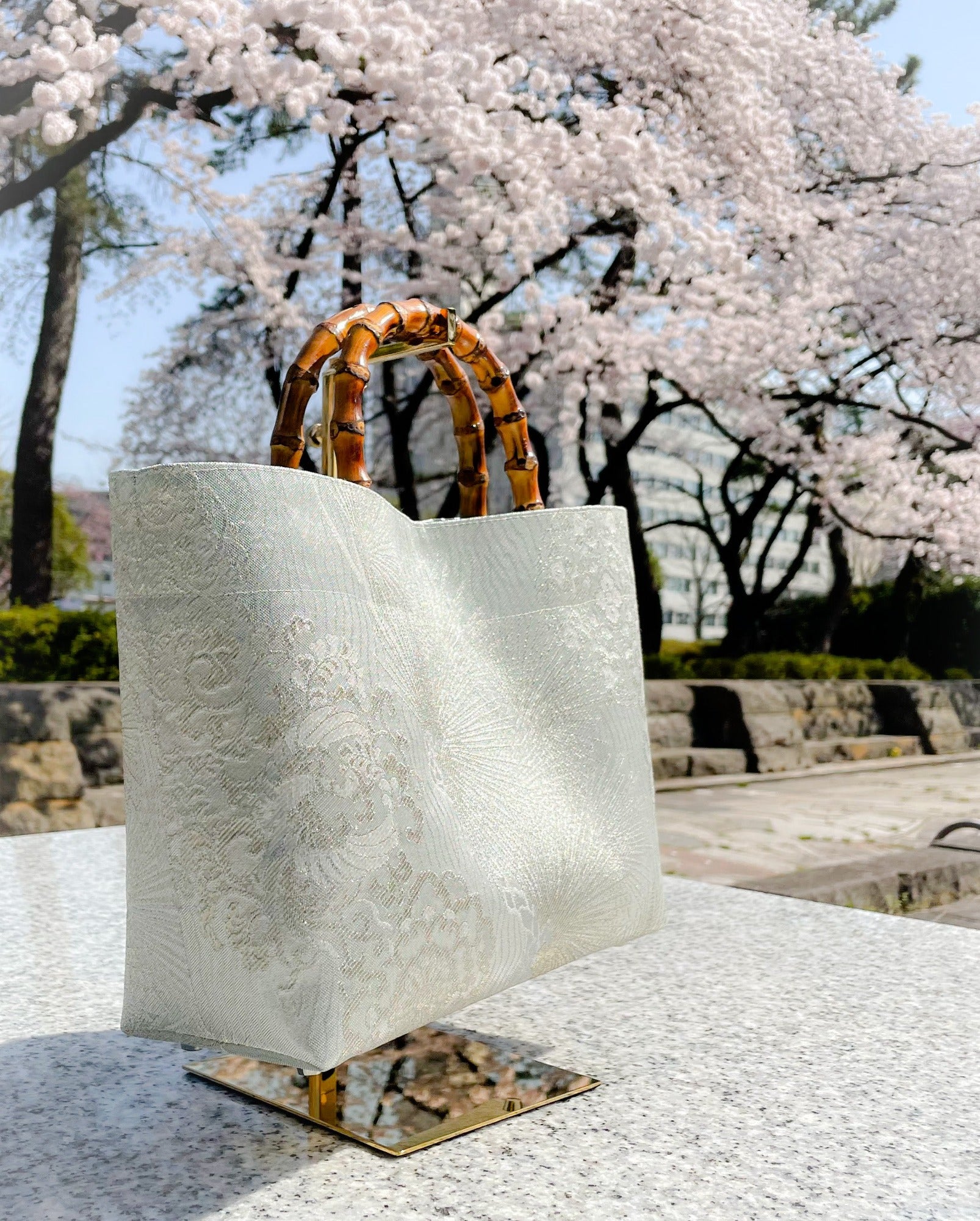Eternity Tote Bag with bamboo handle 【Ginpaku】 竹持ち手のエタニティトートバッグ【銀箔】