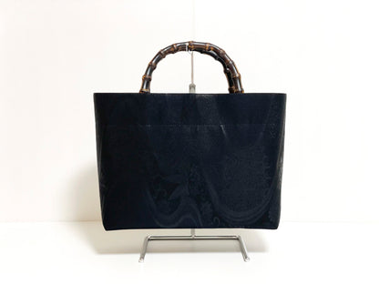 Eternity Tote Bag with bamboo handle 【Kyoto Black 01】 　竹持ち手のエタニティトートバッグ【西陣ブラック01】