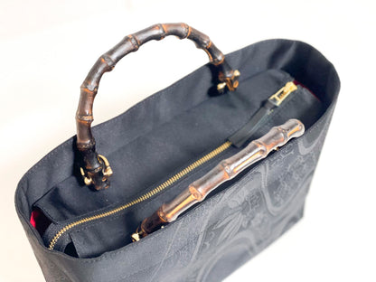 Eternity Tote Bag with bamboo handle 【Kyoto Black 01】 　竹持ち手のエタニティトートバッグ【西陣ブラック01】