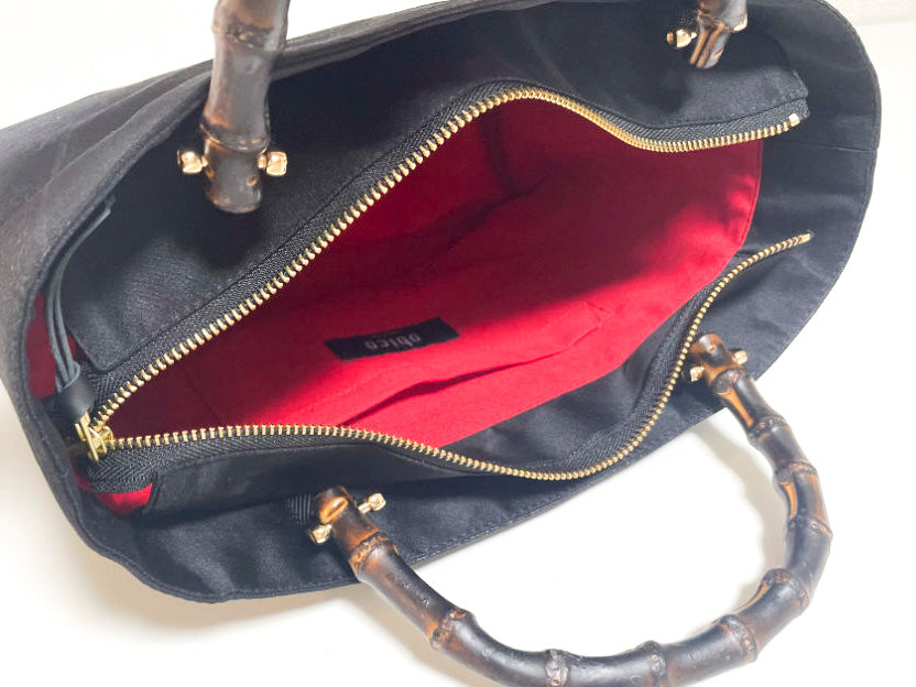 Eternity Tote Bag with bamboo handle 【Kyoto Black 01】 　竹持ち手のエタニティトートバッグ【西陣ブラック01】