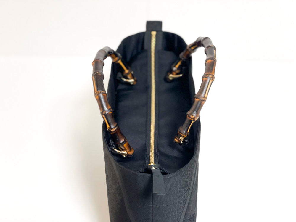 Eternity Tote Bag with bamboo handle 【Kyoto Black 01】 　竹持ち手のエタニティトートバッグ【西陣ブラック01】