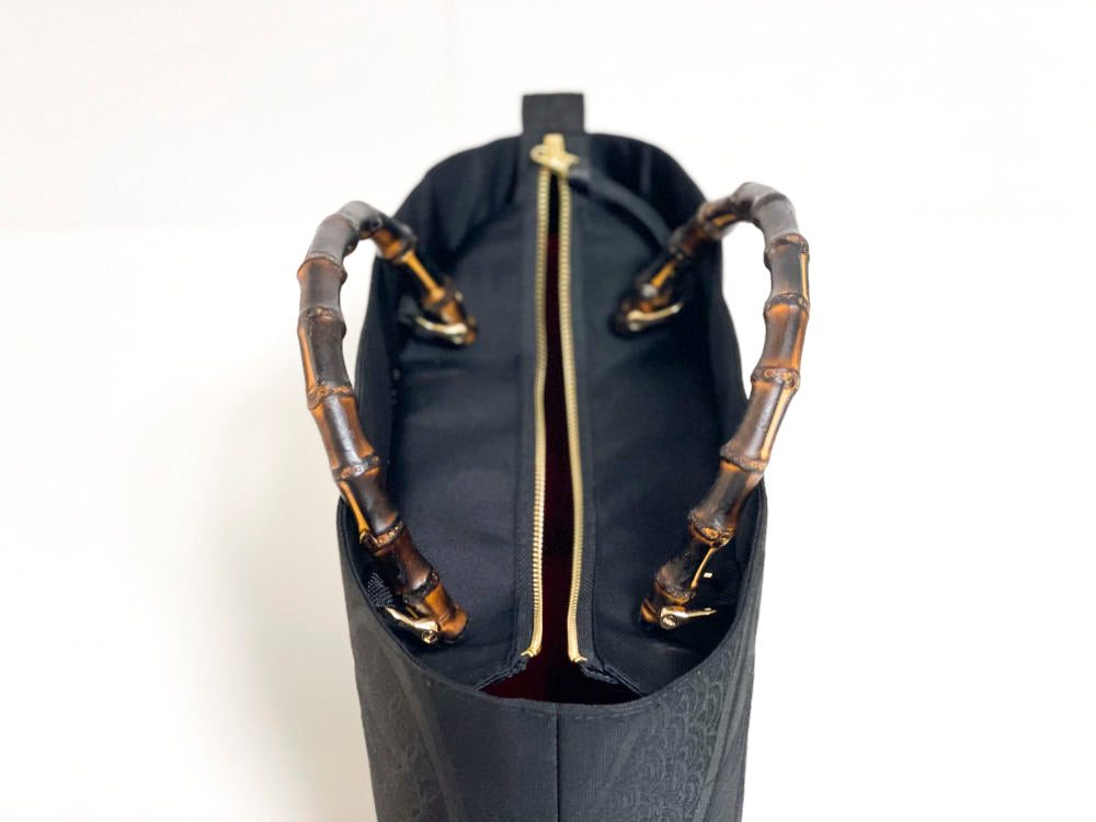 Eternity Tote Bag with bamboo handle 【Kyoto Black 01】 　竹持ち手のエタニティトートバッグ【西陣ブラック01】