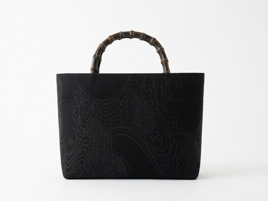 Eternity Tote Bag with bamboo handle 【Kyoto Black 02】 　竹持ち手のエタニティトートバッグ【西陣ブラック02】