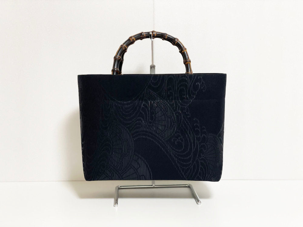 Eternity Tote Bag with bamboo handle 【Kyoto Black 02】 　竹持ち手のエタニティトートバッグ【西陣ブラック02】