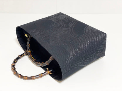 Eternity Tote Bag with bamboo handle 【Kyoto Black 02】 　竹持ち手のエタニティトートバッグ【西陣ブラック02】
