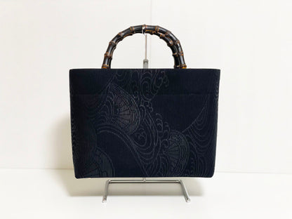 Eternity Tote Bag with bamboo handle 【Kyoto Black 02】 　竹持ち手のエタニティトートバッグ【西陣ブラック02】