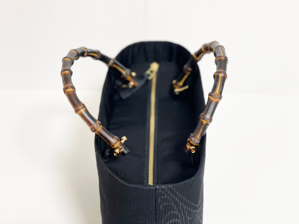 Eternity Tote Bag with bamboo handle 【Kyoto Black 02】 　竹持ち手のエタニティトートバッグ【西陣ブラック02】