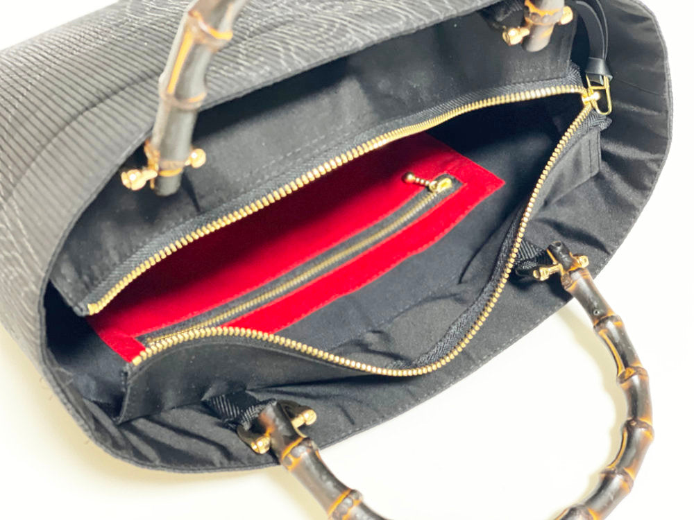 Eternity Tote Bag with bamboo handle 【Kyoto Black 02】 　竹持ち手のエタニティトートバッグ【西陣ブラック02】