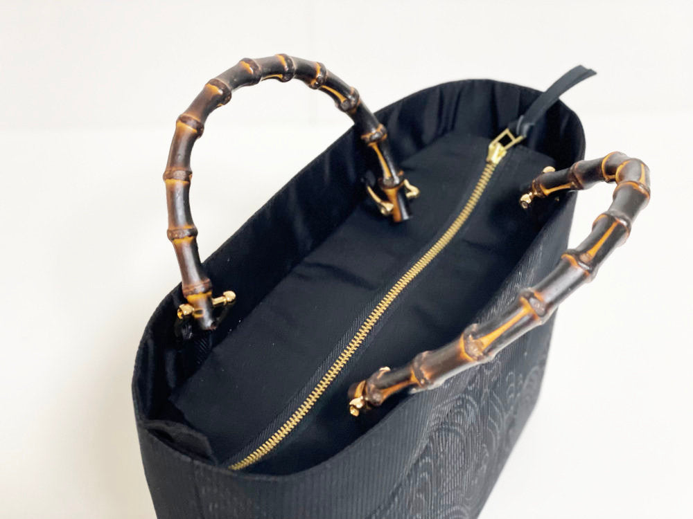 Eternity Tote Bag with bamboo handle 【Kyoto Black 02】 　竹持ち手のエタニティトートバッグ【西陣ブラック02】