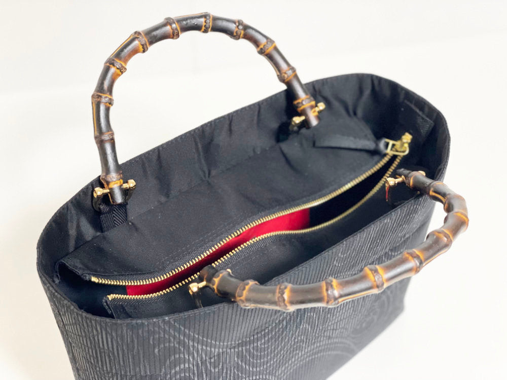 Eternity Tote Bag with bamboo handle 【Kyoto Black 02】 　竹持ち手のエタニティトートバッグ【西陣ブラック02】