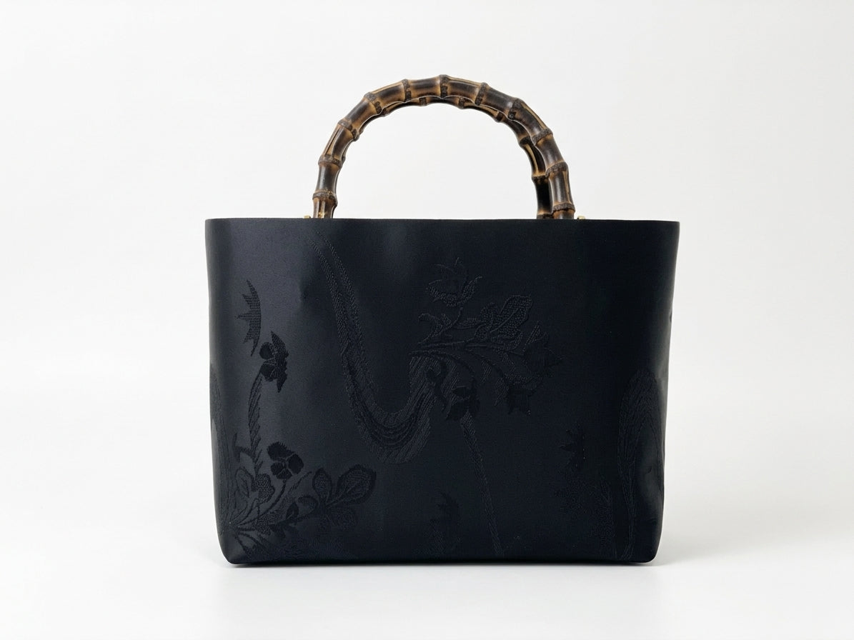 Eternity Tote Bag with bamboo handle 【Kyoto Black 03】 　竹持ち手のエタニティトートバッグ【西陣ブラック03】