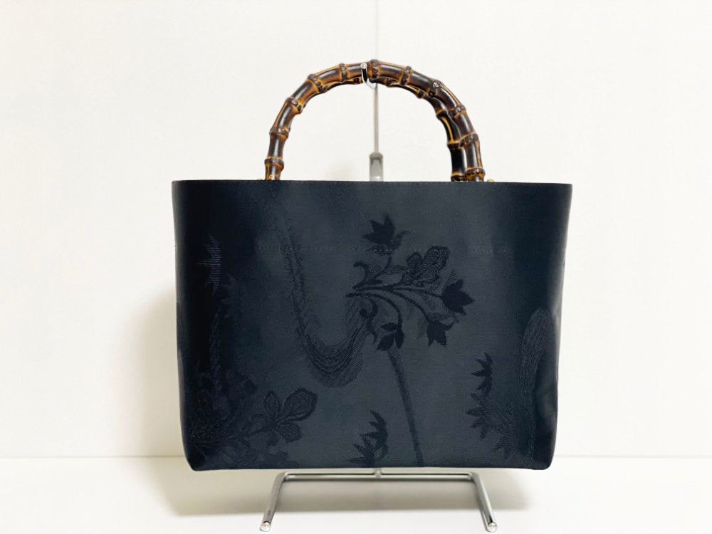 Eternity Tote Bag with bamboo handle 【Kyoto Black 03】 　竹持ち手のエタニティトートバッグ【西陣ブラック03】
