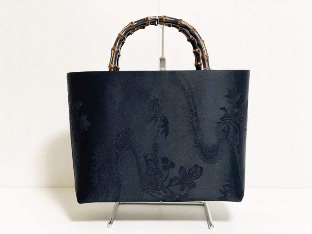 Eternity Tote Bag with bamboo handle 【Kyoto Black 03】 　竹持ち手のエタニティトートバッグ【西陣ブラック03】