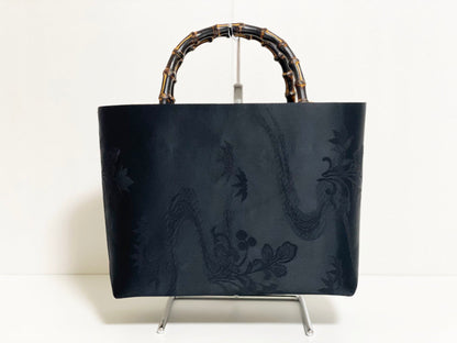 Eternity Tote Bag with bamboo handle 【Kyoto Black 03】 　竹持ち手のエタニティトートバッグ【西陣ブラック03】