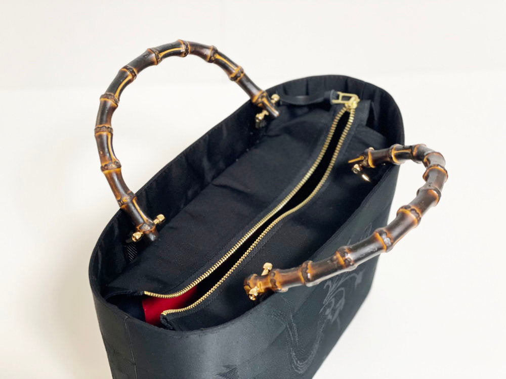 Eternity Tote Bag with bamboo handle 【Kyoto Black 03】 　竹持ち手のエタニティトートバッグ【西陣ブラック03】