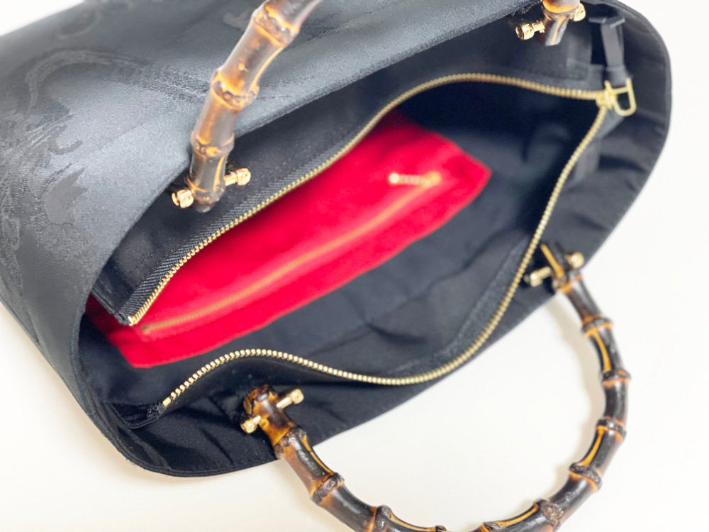 Eternity Tote Bag with bamboo handle 【Kyoto Black 03】 　竹持ち手のエタニティトートバッグ【西陣ブラック03】