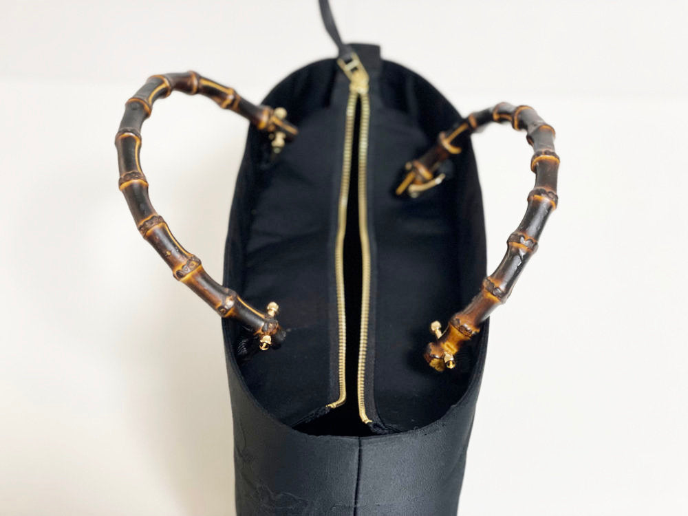 Eternity Tote Bag with bamboo handle 【Kyoto Black 03】 　竹持ち手のエタニティトートバッグ【西陣ブラック03】