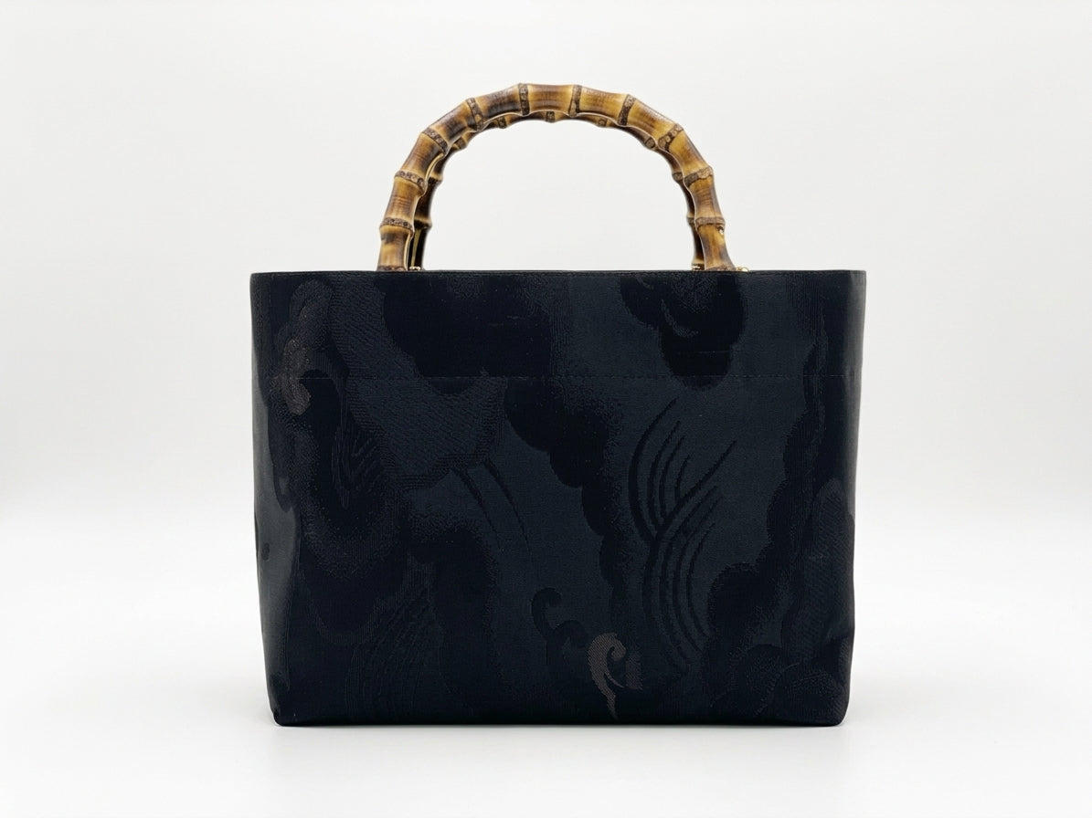 Eternity Tote Bag with bamboo handle 【Kyoto Black 04】 竹持ち手のエタニティトートバッグ【西陣ブラック04】