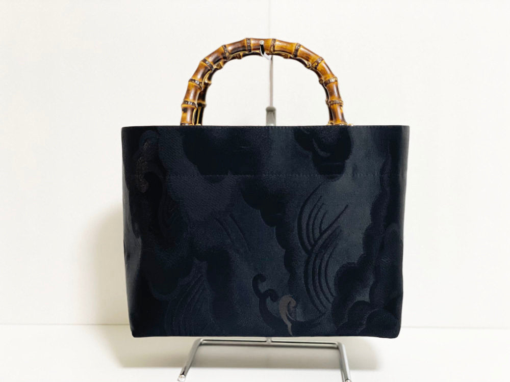 Eternity Tote Bag with bamboo handle 【Kyoto Black 04】 竹持ち手のエタニティトートバッグ【西陣ブラック04】
