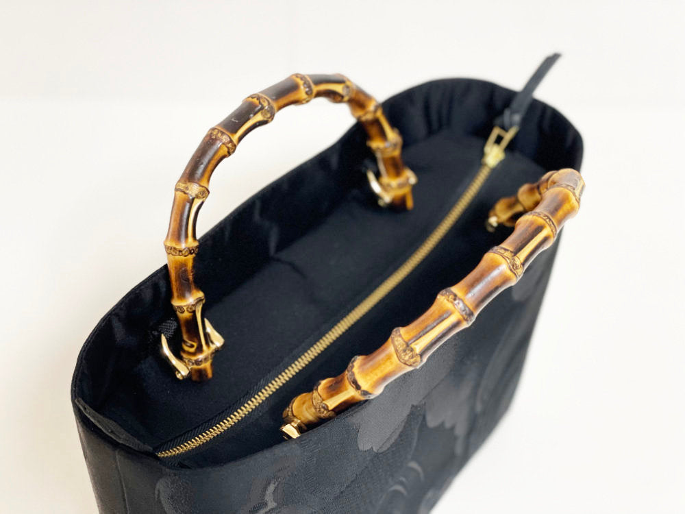Eternity Tote Bag with bamboo handle 【Kyoto Black 04】 竹持ち手のエタニティトートバッグ【西陣ブラック04】