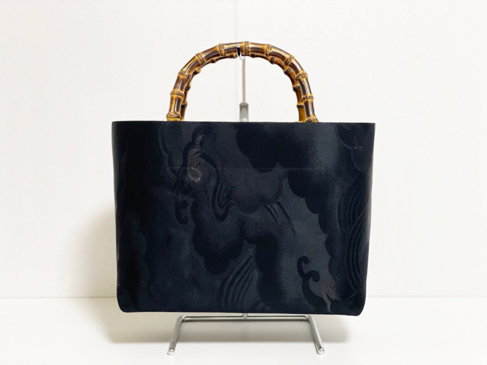 Eternity Tote Bag with bamboo handle 【Kyoto Black 04】 竹持ち手のエタニティトートバッグ【西陣ブラック04】