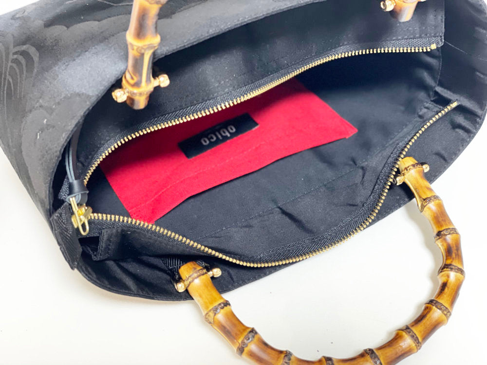 Eternity Tote Bag with bamboo handle 【Kyoto Black 04】 竹持ち手のエタニティトートバッグ【西陣ブラック04】