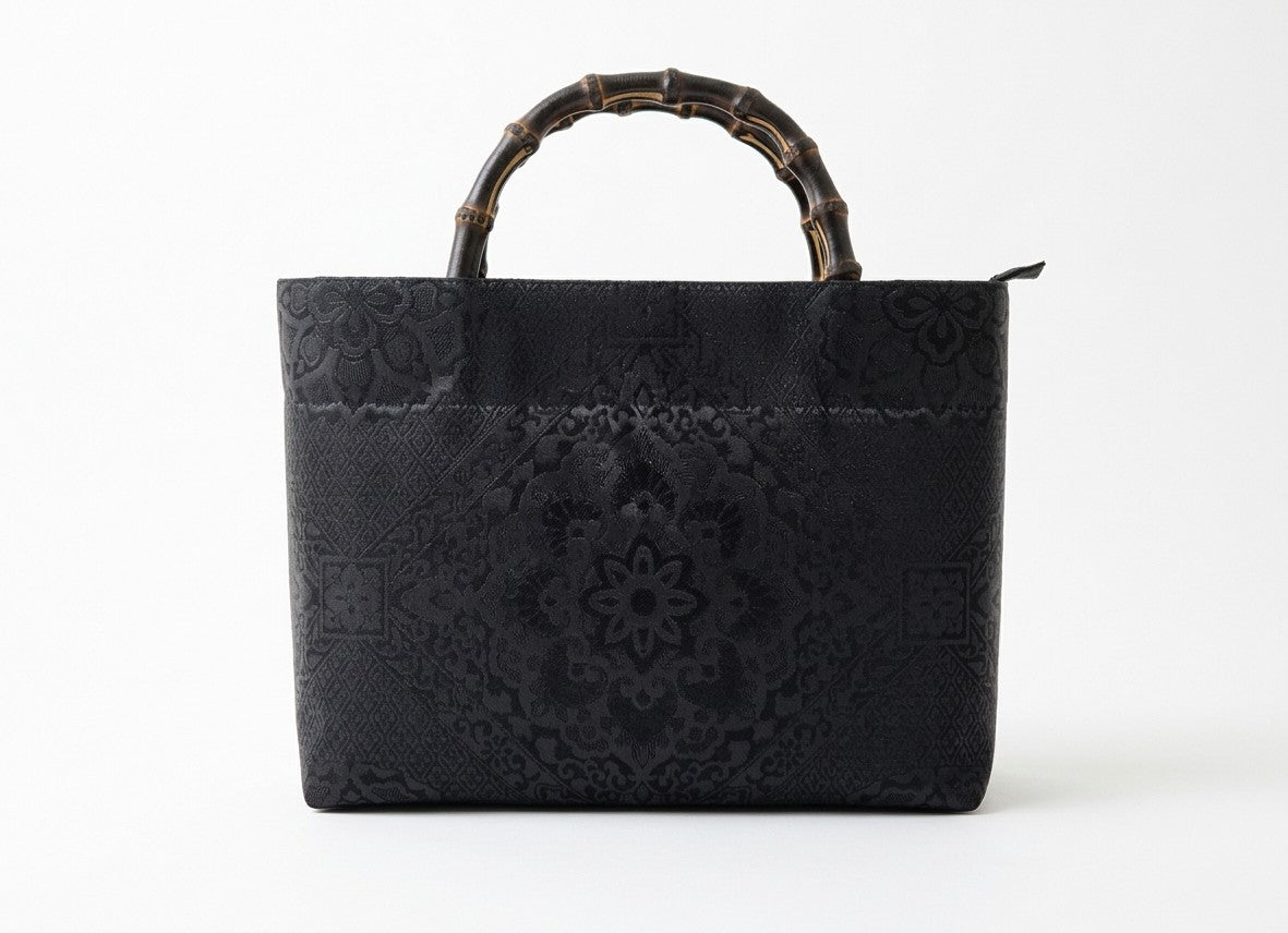 Eternity Tote Bag with bamboo handle 【Kyoto Black 05】 竹持ち手のエタニティトートバッグ【西陣ブラック05】