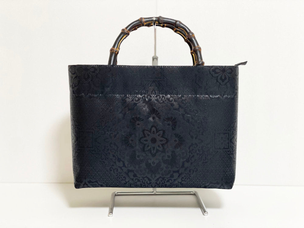Eternity Tote Bag with bamboo handle 【Kyoto Black 05】 竹持ち手のエタニティトートバッグ【西陣ブラック05】