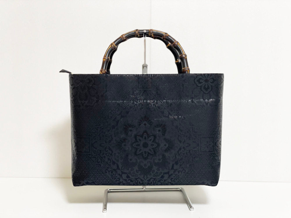 Eternity Tote Bag with bamboo handle 【Kyoto Black 05】 竹持ち手のエタニティトートバッグ【西陣ブラック05】