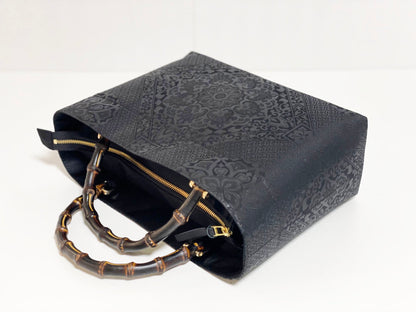 Eternity Tote Bag with bamboo handle 【Kyoto Black 05】 竹持ち手のエタニティトートバッグ【西陣ブラック05】