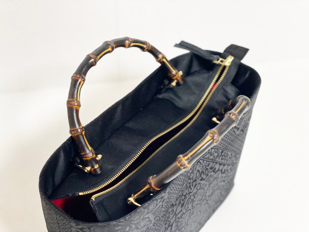 Eternity Tote Bag with bamboo handle 【Kyoto Black 05】 竹持ち手のエタニティトートバッグ【西陣ブラック05】