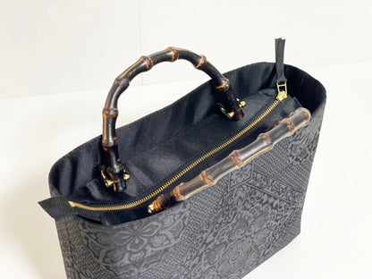 Eternity Tote Bag with bamboo handle 【Kyoto Black 05】 竹持ち手のエタニティトートバッグ【西陣ブラック05】
