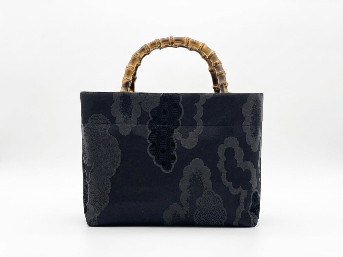Eternity Tote Bag with bamboo handle 【Kyoto Black 06】 竹持ち手のエタニティトートバッグ【西陣ブラック06】