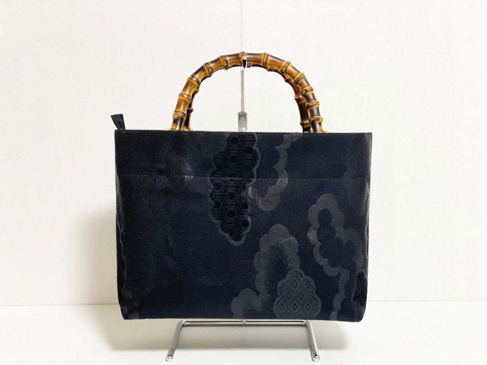 Eternity Tote Bag with bamboo handle 【Kyoto Black 06】 竹持ち手のエタニティトートバッグ【西陣ブラック06】
