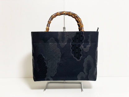 Eternity Tote Bag with bamboo handle 【Kyoto Black 06】 竹持ち手のエタニティトートバッグ【西陣ブラック06】
