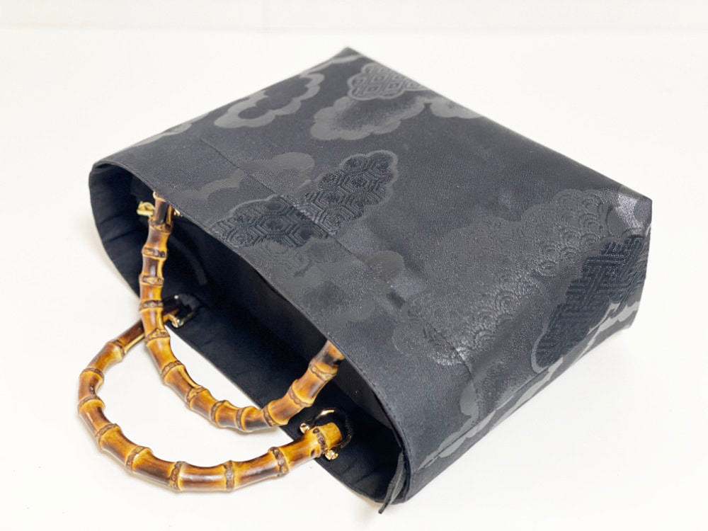 Eternity Tote Bag with bamboo handle 【Kyoto Black 06】 竹持ち手のエタニティトートバッグ【西陣ブラック06】