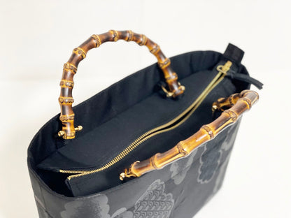 Eternity Tote Bag with bamboo handle 【Kyoto Black 06】 竹持ち手のエタニティトートバッグ【西陣ブラック06】