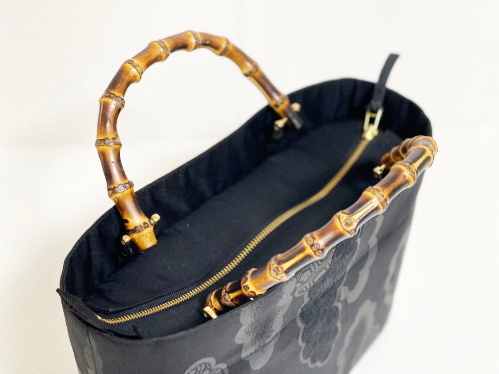 Eternity Tote Bag with bamboo handle 【Kyoto Black 06】 竹持ち手のエタニティトートバッグ【西陣ブラック06】